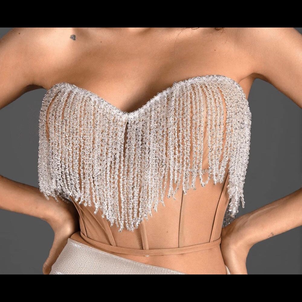 Plastic stones strapless corset beige and clear colors, never used, no tags.